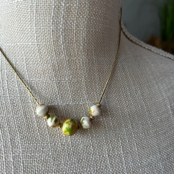 Elegant yellow dress and Green Beaded Necklace - Picture 2 of 4